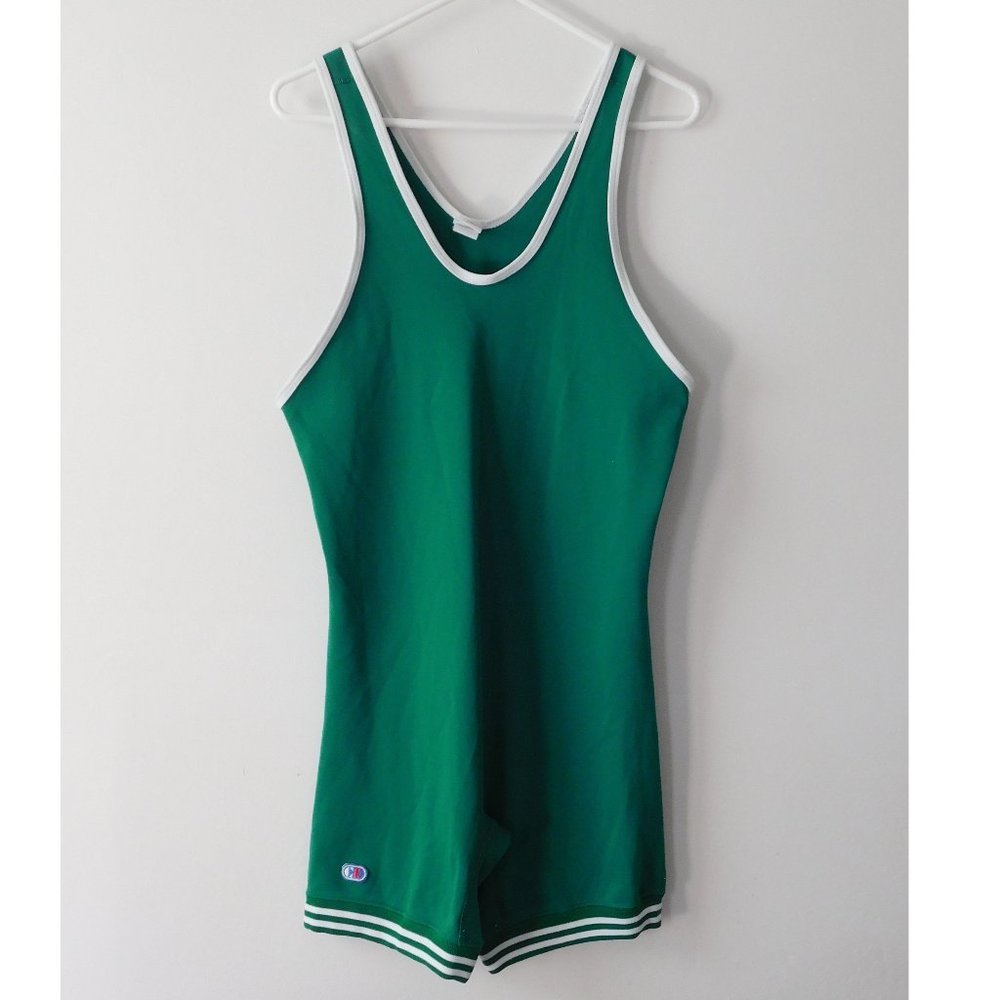 Mens Cliff Keen Wrestling Singlet Green with White Striping Size L Large